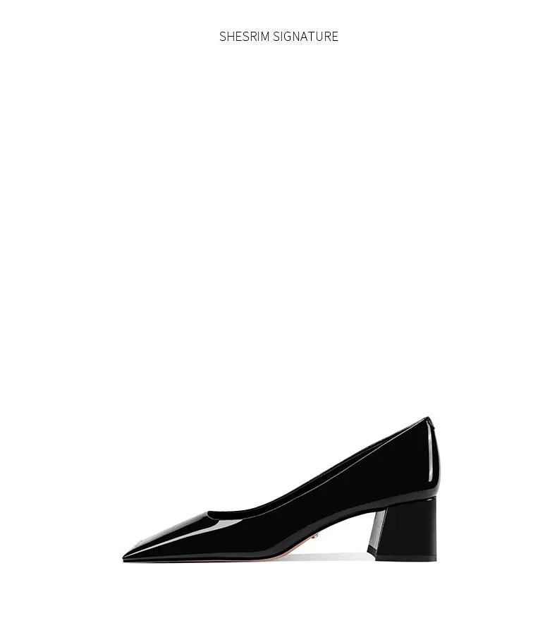 2025 new spring ladies pumps chunky heels leather square head shallow mouth with fashion comfortable commuter work women's shoes