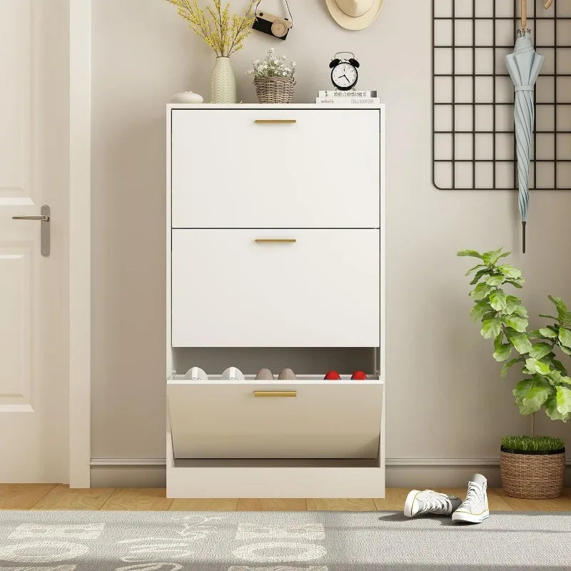 Shoe Cabinet with 2 Flip Drawers - Narrow Shoes Storage for Entryway, Freestanding Hidden