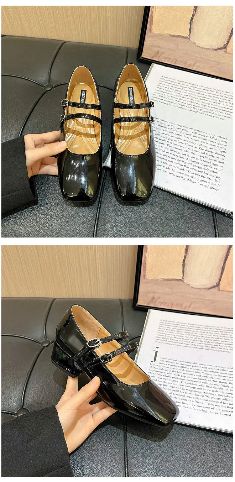 Square Toe Women Mary Jane Shoes Ladies Fashion Shallow Thick High Heel Women's Elegant Red Ballerinas Party Shoes