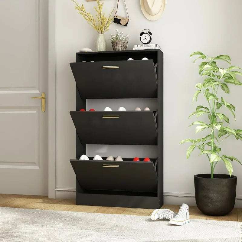 Shoe Cabinet with 2 Flip Drawers - Narrow Shoes Storage for Entryway, Freestanding Hidden