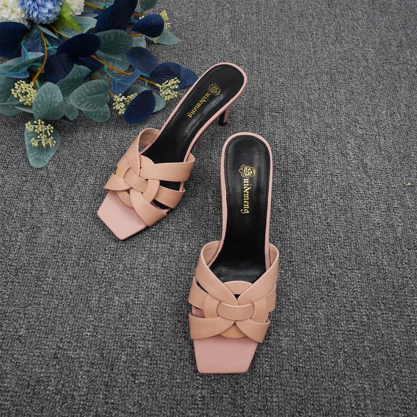 Summer Women's Slippers Plus Size 35-44 Fashion High Heels Leather Open Toe Square Party Shoes Elegant Slim Heels Women's Shoes