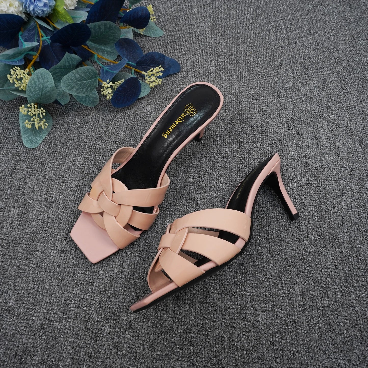 Summer Women's Slippers Plus Size 35-44 Fashion High Heels Leather Open Toe Square Party Shoes Elegant Slim Heels Women's Shoes
