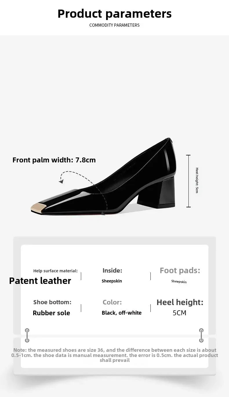 2025 new spring ladies pumps chunky heels leather square head shallow mouth with fashion comfortable commuter work women's shoes