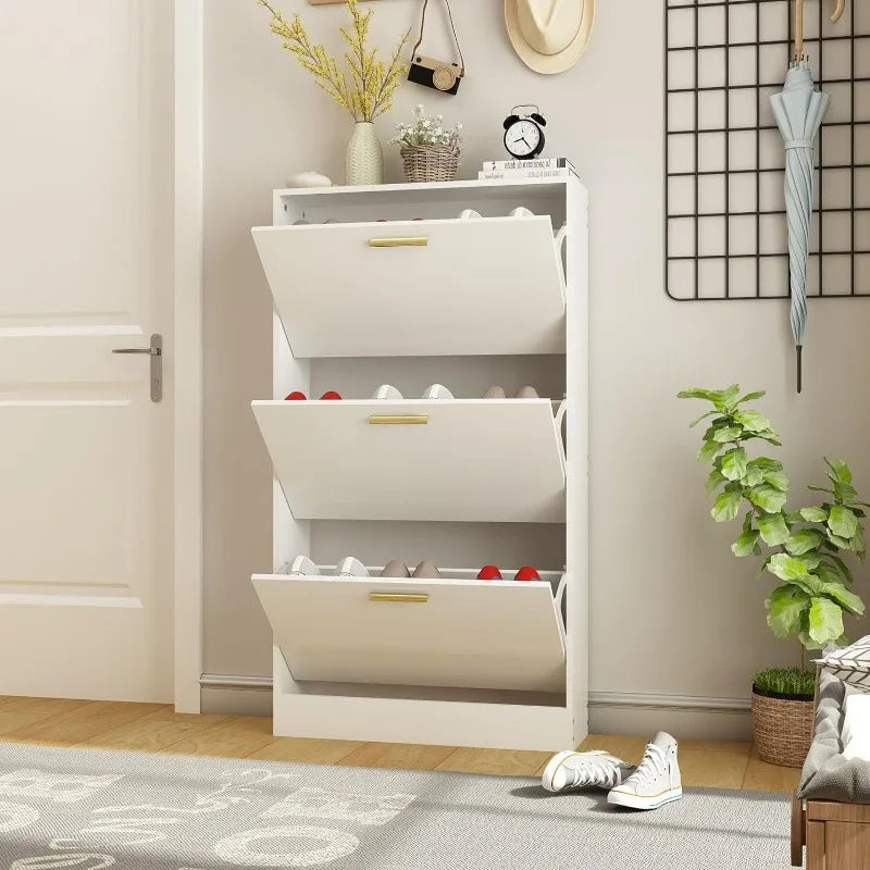 Shoe Cabinet with 2 Flip Drawers - Narrow Shoes Storage for Entryway, Freestanding Hidden