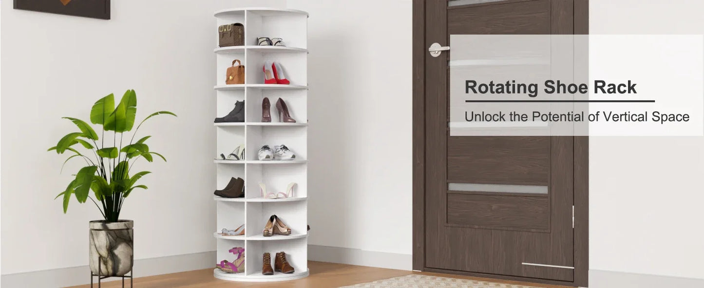 Shoe Rack 7-Tier Spinning, Free Standing Rotating Tower 360°, Easy To Assemble, Space-Saving,White Easy To Clean Shoe Cabinet
