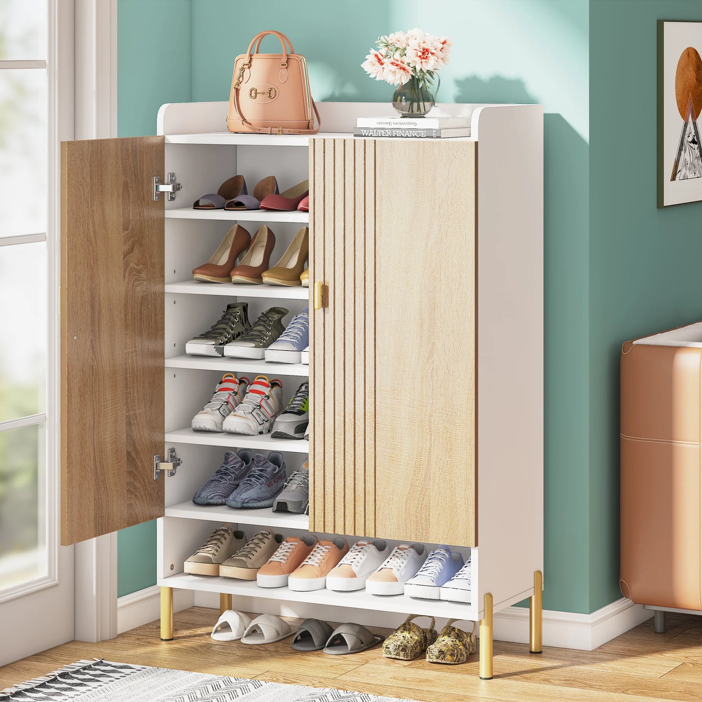 Tribesigns Shoe Cabinet Storage Entryway: 6-Tier Shoe Organizer Cabinet with Adjustable Shelves