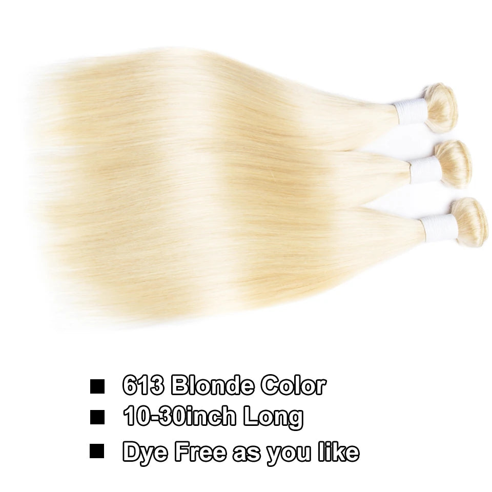 Blonde Human Hair Bundles 100g/pc 613 Bundles Human Hair Straight Blonde Hair Weave Bundles for Women Double Weft Remy Hair Weft
