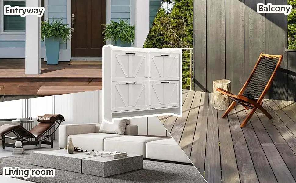 Shoe Cabinet with 4 Flip Drawers, Shoe Storage Cabinet for Entryway, Freestanding Hidden Shoe Cabinet Organizer, Oak White