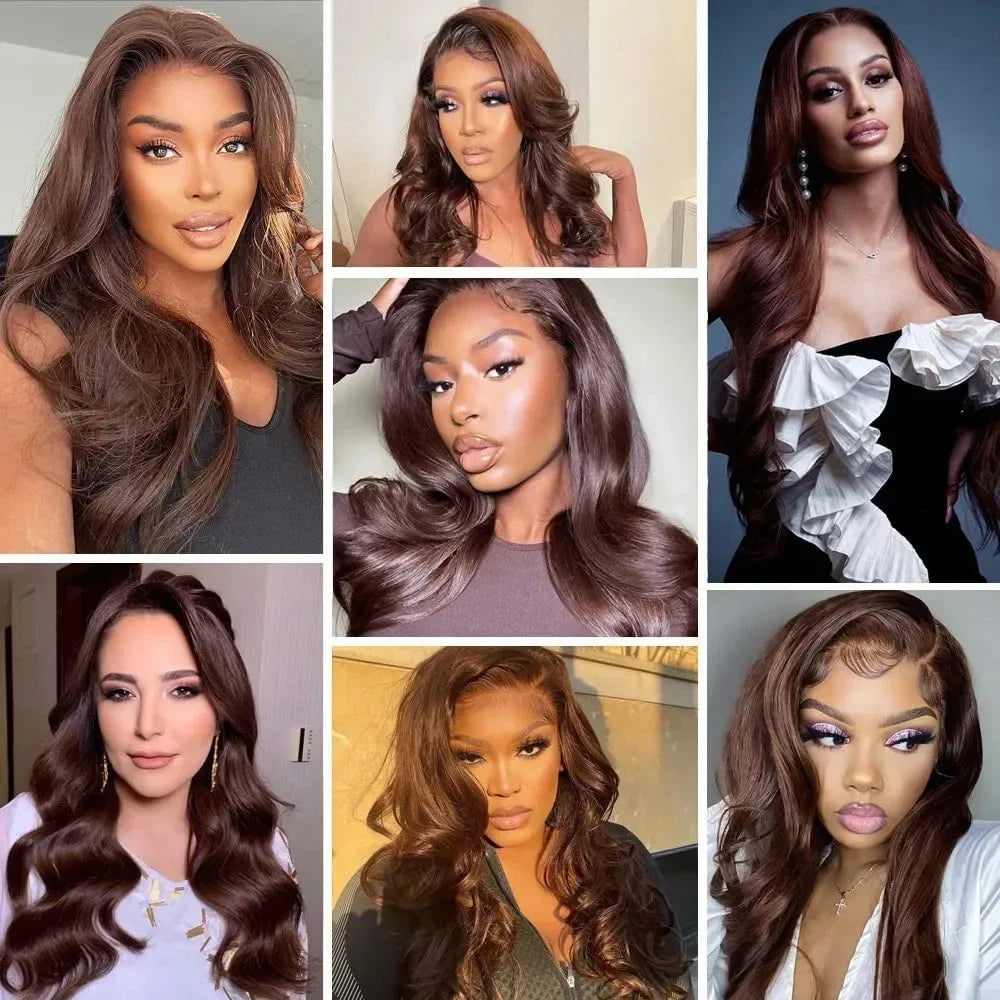Chocolate Brown 13x4 Synthetic Glueless Lace Front Wigs For Women Loose Wave Body Wave Lace Frontal Wig Pre Cut 180% Density