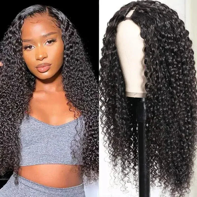 Kinky Curly V Part Wig Human Hair 250% Glueless V U Part Human Hair Wigs for Women Brazilian Remy Deep Wave Wig 30 32 34 Inch