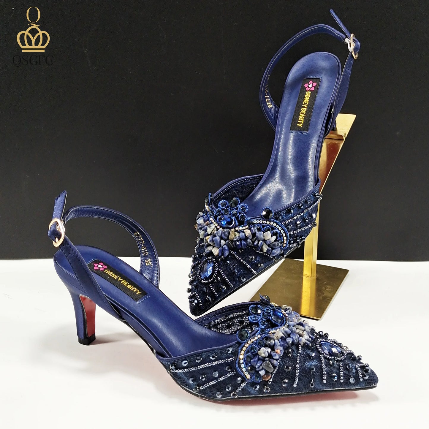 QSGFC Nigerian Style Elegant Women Heels Shoes And Bag Set Rhinestone with Coral Shoes Wedding Party