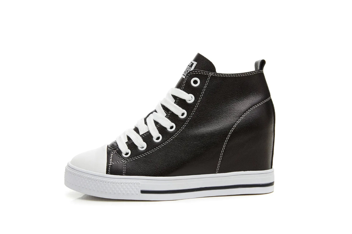 2025 Genuine Leather Shoes New Autumn Winter Lace-up High-top Women Sneaker Shoes High Heels Increase Within Wedges Casual Shoes