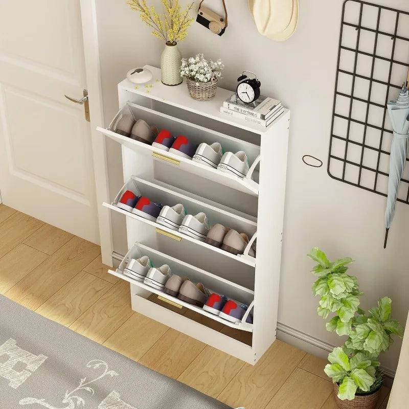 Shoe Cabinet with 2 Flip Drawers - Narrow Shoes Storage for Entryway, Freestanding Hidden