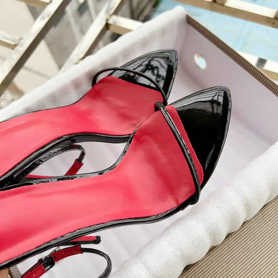Tikicup Newly 12cm Sexy Women's Sandals Ankle Strap Flip Flops Pointed Toe High Heels Party Wedding Fashion Shoes Woman Black