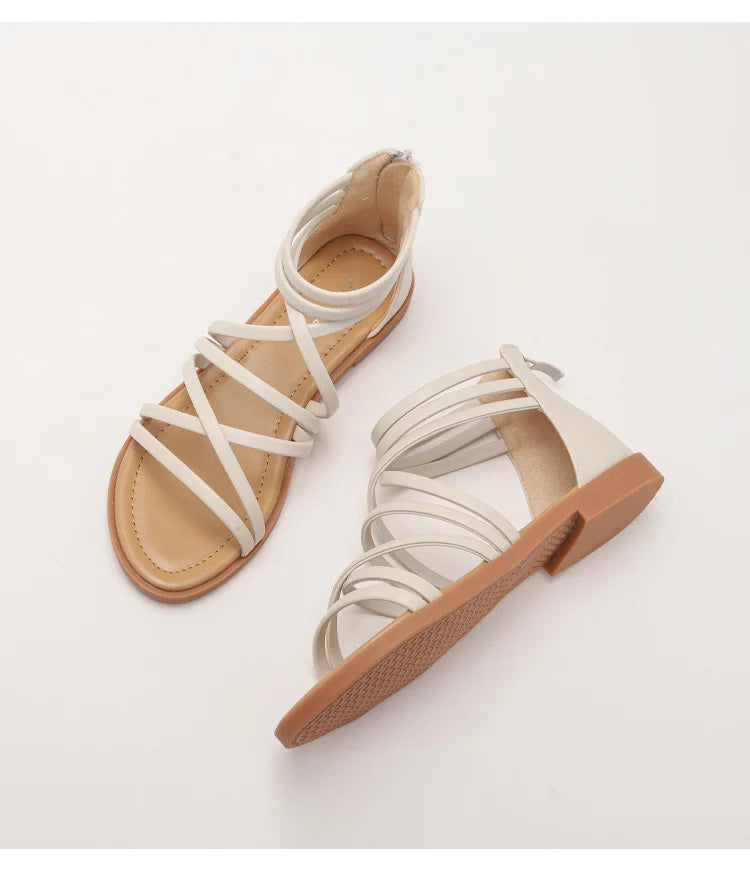 Large Size Summer Women 1cm Platform 2cm High Heels Sandals Lady Lightweight Solid Color Shoes Female Comfortable Roman Flats