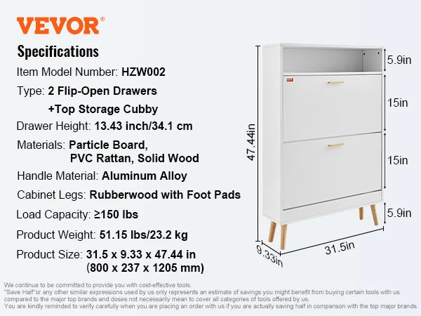 VEVOR Shoe Cabinet with 2/3 Flip Drawers Shoe Storage Cabinet for Entryway Free Standing Shoe Storage Organizer for Heels Boots