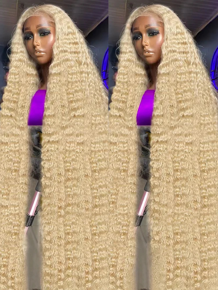 30 40 Inch 613 Honey Blonde Curly 13x6 HD Lace Frontal Human Hair Wigs Loose Deep Wave Brazilian Colored Wig For Women 200%