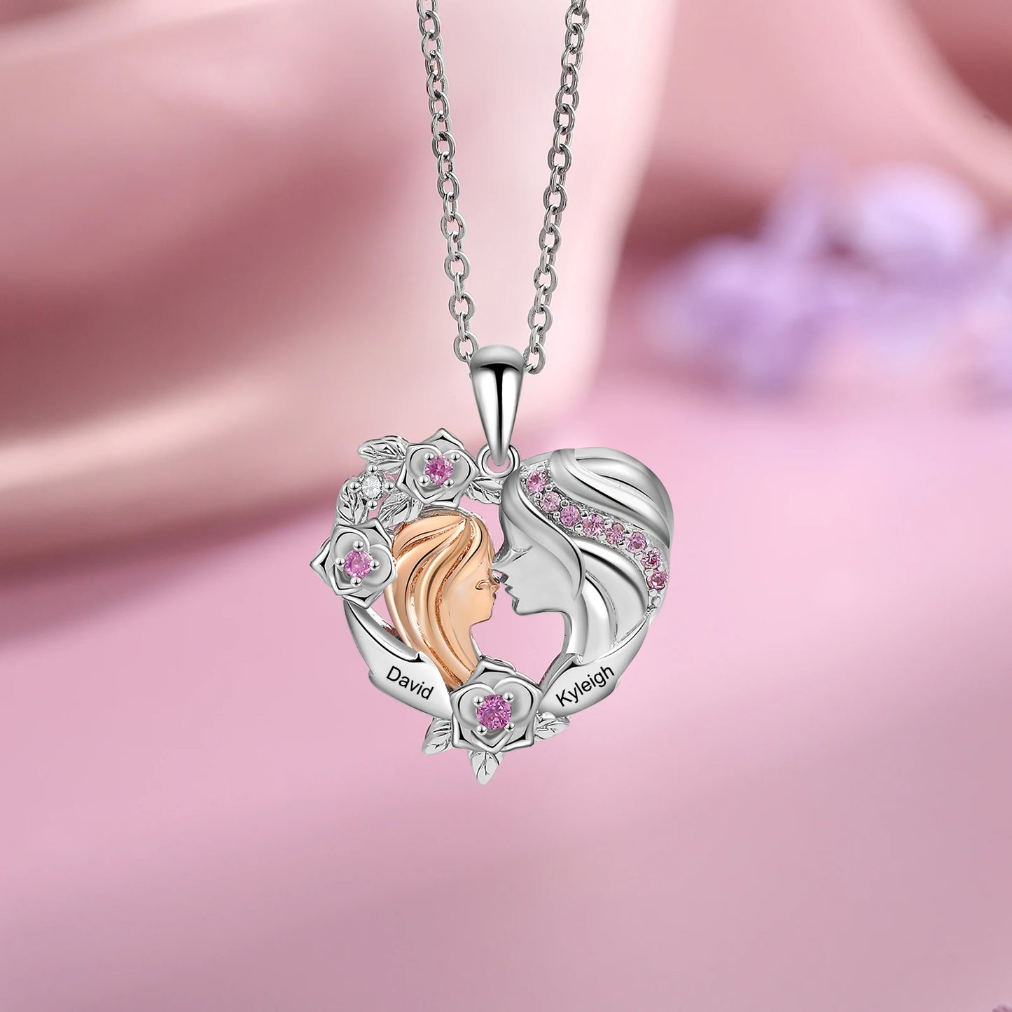 Personalized Mother and Daughter Pendant Necklace Heart Jewelry Custom Name Mothers Day Gift for Women Mom Wife Grandma Nana