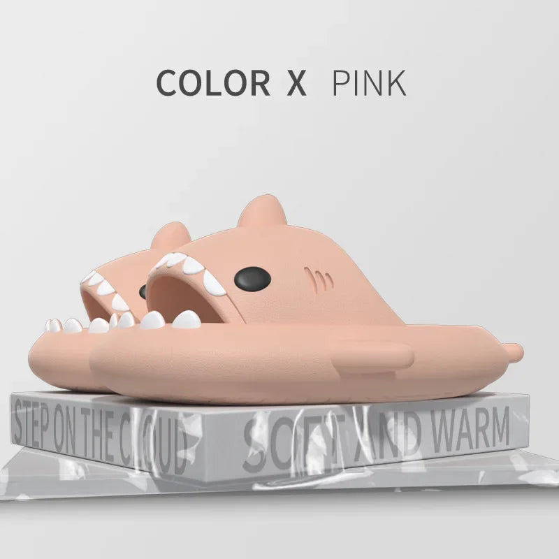 New summer cute shark slippers men's and women's same shower home non-slip flats casual outdoor children's slippers sandals
