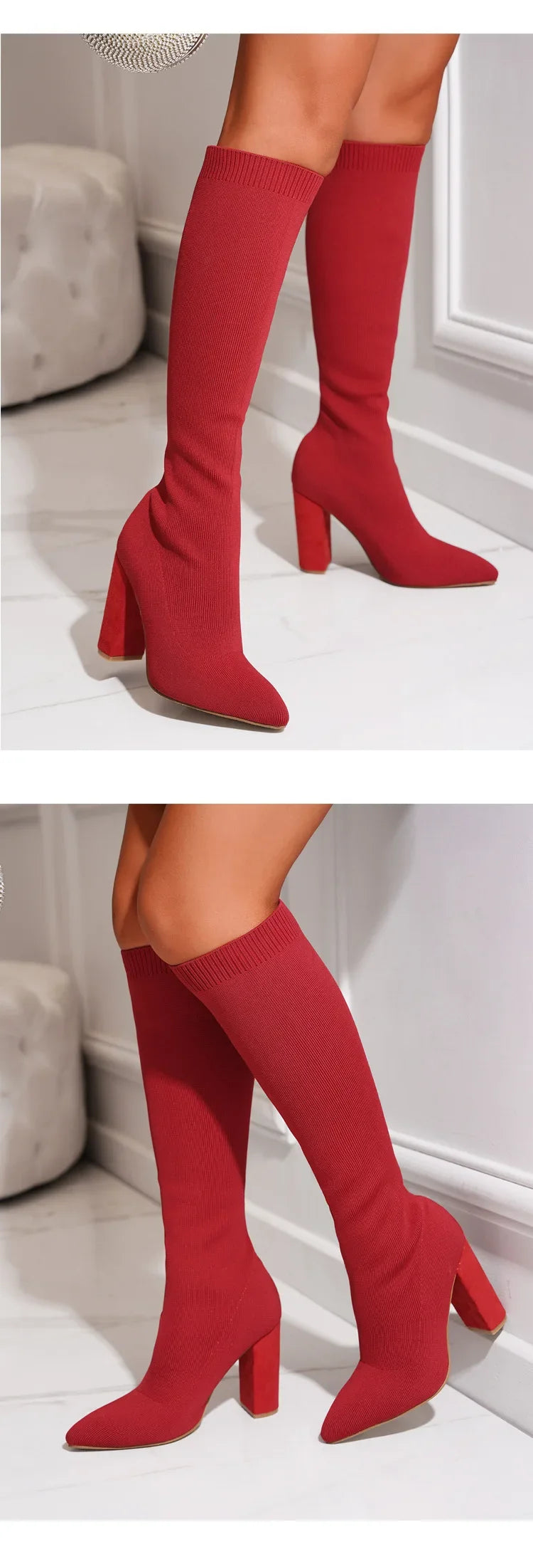 Plus Size 42 Platform Boots Women Shoes Mesh Knitting Long Boots High Heels Knee High Boots women shoes