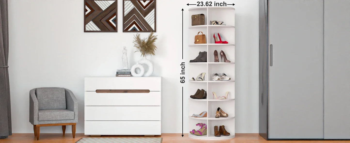 Shoe Rack 7-Tier Spinning, Free Standing Rotating Tower 360°, Easy To Assemble, Space-Saving,White Easy To Clean Shoe Cabinet