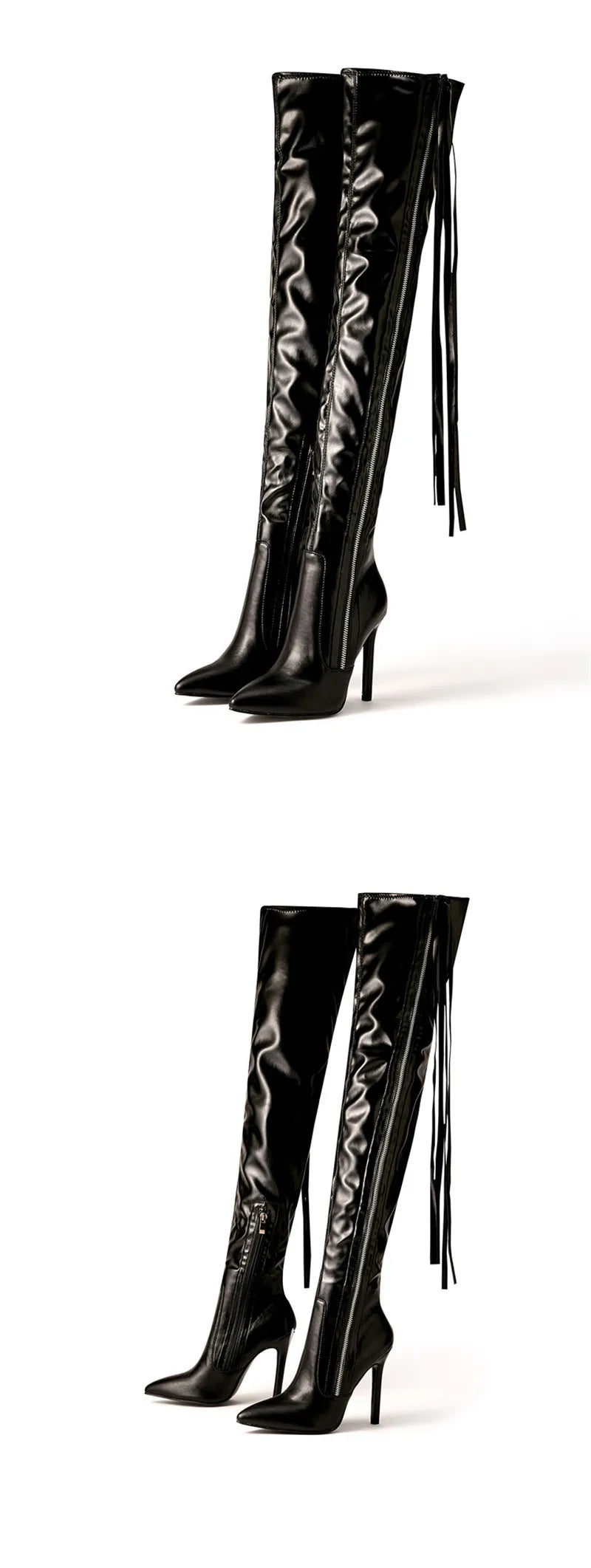 Eilyken New Fashion Designer Tassel Thigh High Women Shoes Sexy Pointed Toe Zip Over-the-Knee Boots Stiletto Heels Size 35-42