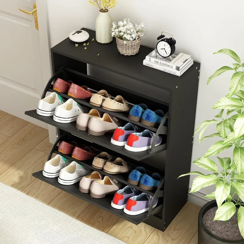 Shoe Cabinet with 2 Flip Drawers - Narrow Shoes Storage for Entryway, Freestanding Hidden