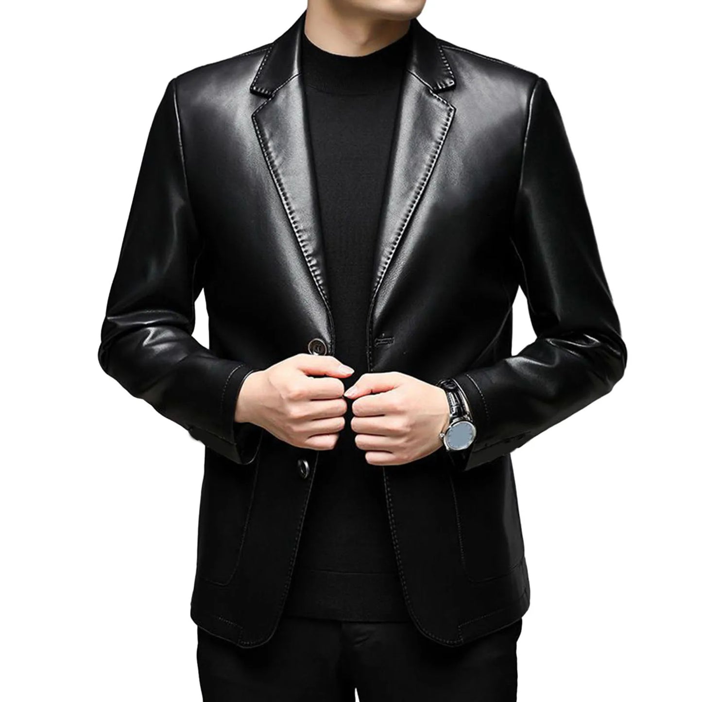 Men Jacket with Button Decoration Stylish Lapel Collar Men's Jacket with Button Cuffs Pocket Faux for Outdoor for Extended