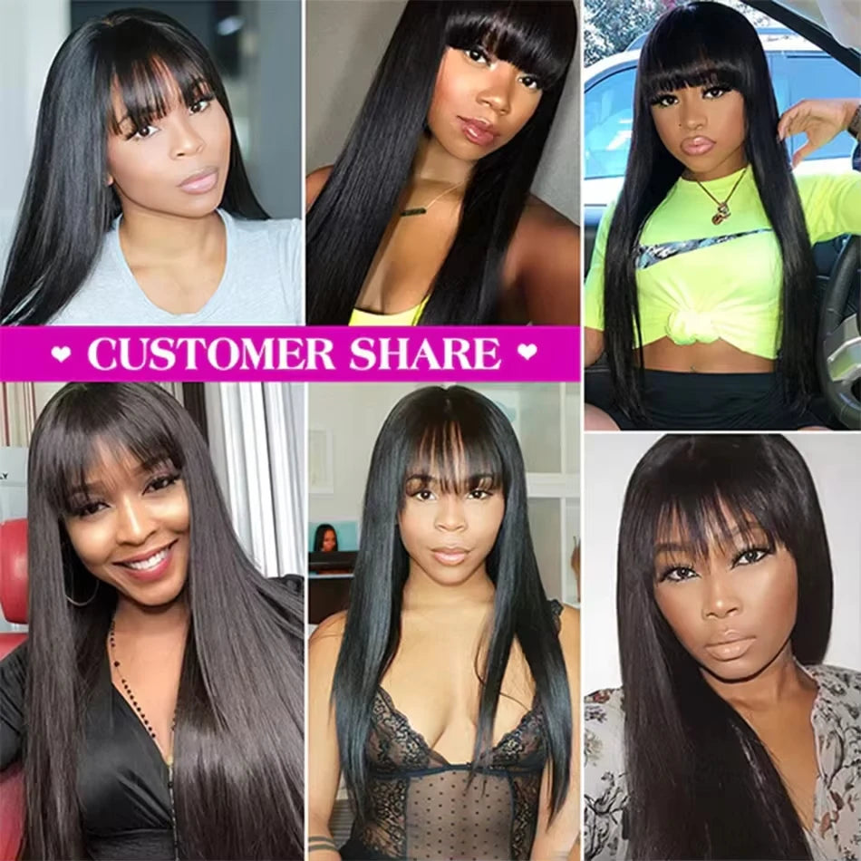 200 Density Bone Straight Human Hair Wig With Bangs 3X1 Middle Part Lace Human Hair Wigs With Bangs For Women on Sale 30 inch