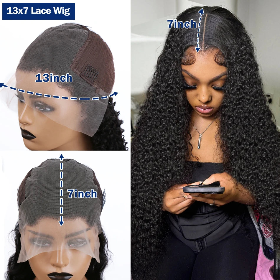 13x6 HD Transparent Deep Wave Frontal Wig 250 Density 13x4 Lace Front Wig Human Hair Brazilian Raw 30 40 Inch Loose Curly Wigs