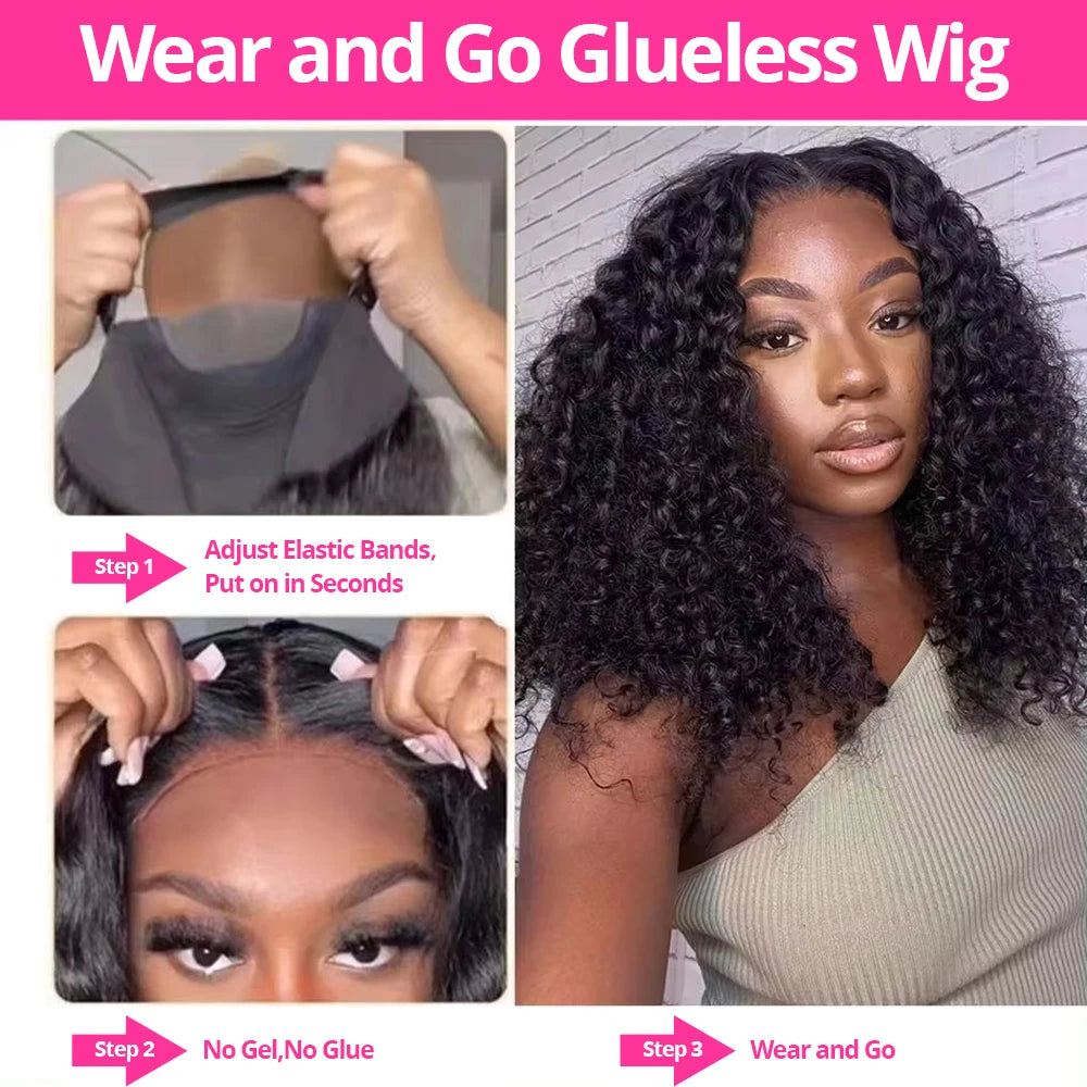 Deep Wave 13x4 Lace Frontal Wig Bob Glueless Wig Human Hair Ready To Wear Curly Wigs 200% 7x5 Closure Wigs Pre Cut Preplucked
