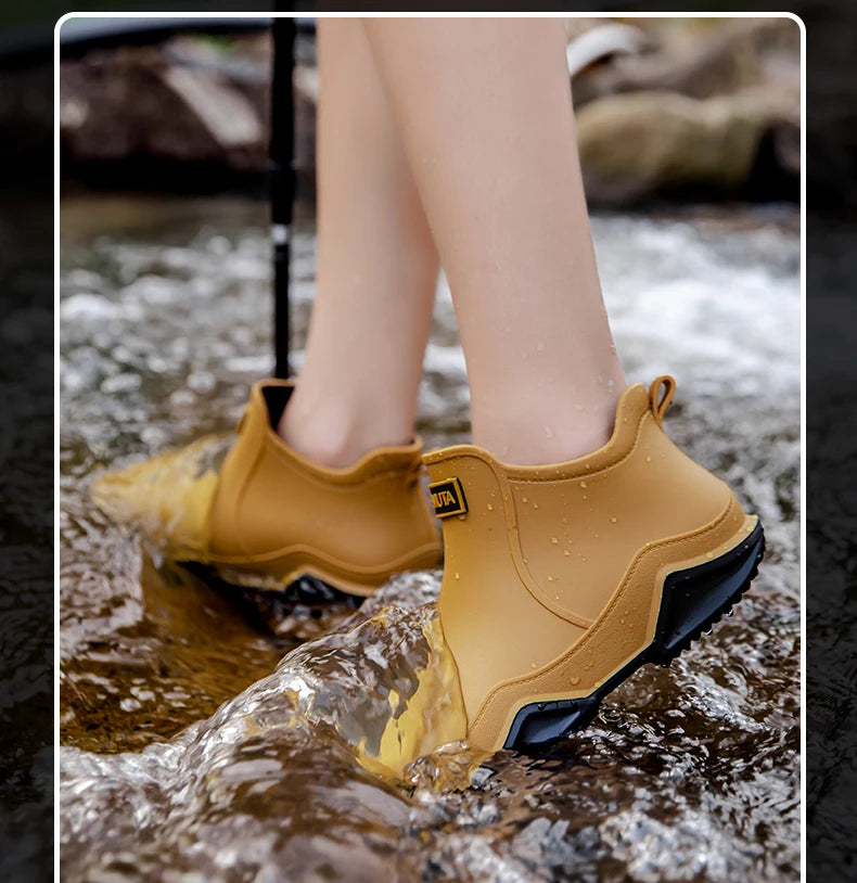 Fashion Couple's Outdoor Rain Boots New Men High Top Hiking Fishing Water Shoes Anti-slip Chef Work Ankle Boots Waterproof Shoes