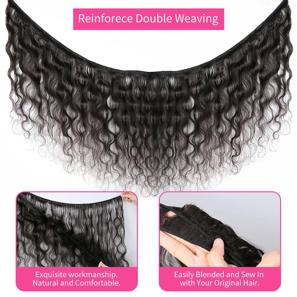 Linktowig Body Wave Bundles Human Hair 30 Inch Water Wave Human Hair Bundles Brazilian Raw Hair Bundles Human Hair Extensions