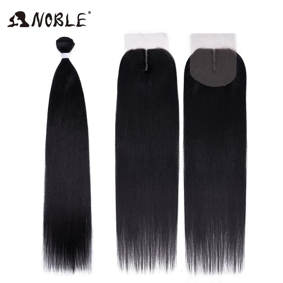 Straight Hair Extensions Bundles With Frontal Closure Synthetic Hair Bundles Salon Natural Hair Yaki Straight High Temperature
