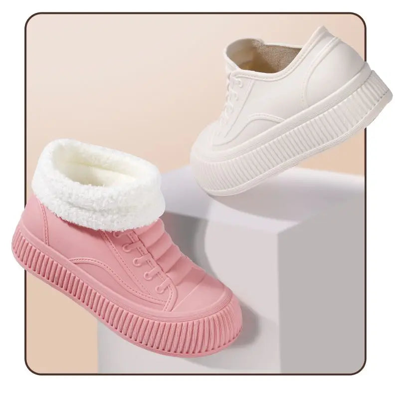 2025 New plush galoshes waterproof rain boots women's rubber platform shoes for lady ankle wide toe rainboots water shoes woman