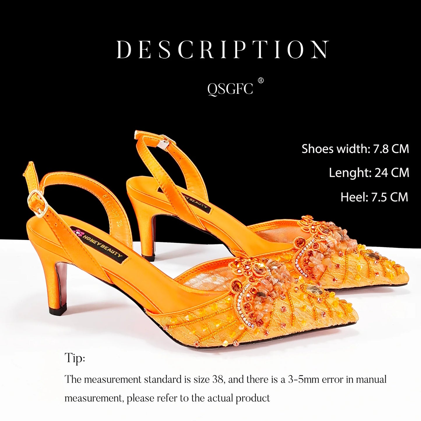 QSGFC Nigerian Style Elegant Women Heels Shoes And Bag Set Rhinestone with Coral Shoes Wedding Party