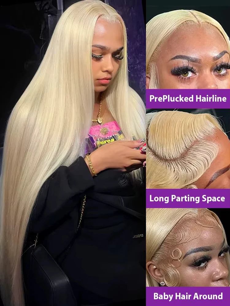 300 Density 36 40 Inch Straight 613 Blonde 13x6 Hd Lace Front Human Hair Wigs 13x4 Transparent Lace Frontal Brazilian Remy Wig