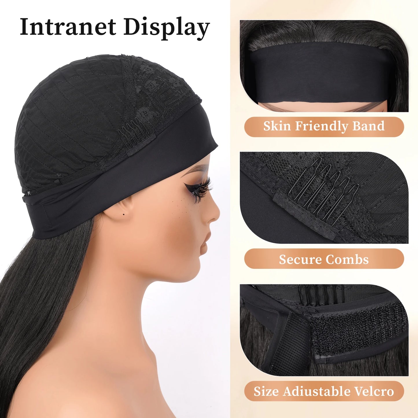 Natural Black Yaki Body Wave Headband Wigs for Black Women 20 Inch Wear & Go Glueless Body Wave Synthetic Hair Wig with Headband