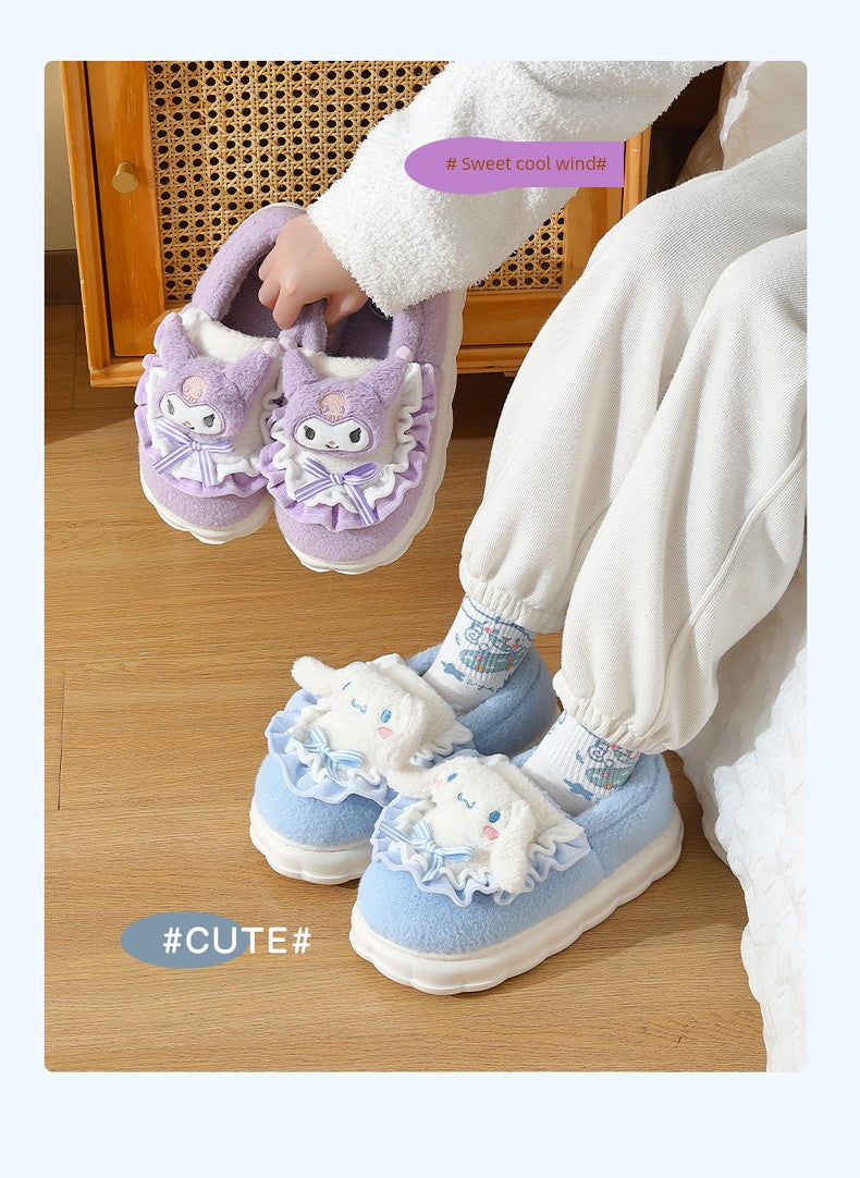 Thick Sole Clow M Bag Heel Cute Fleece-Lined Cotton Slippers