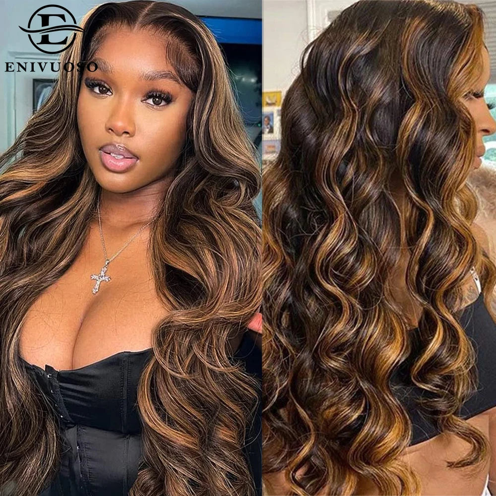 Skunk Stripe Wigs Black Red Blonde Highlights 13x4 HD Synthetic Lace Front Wigs Highlight Body Wave Lace Wig Pre Plucked