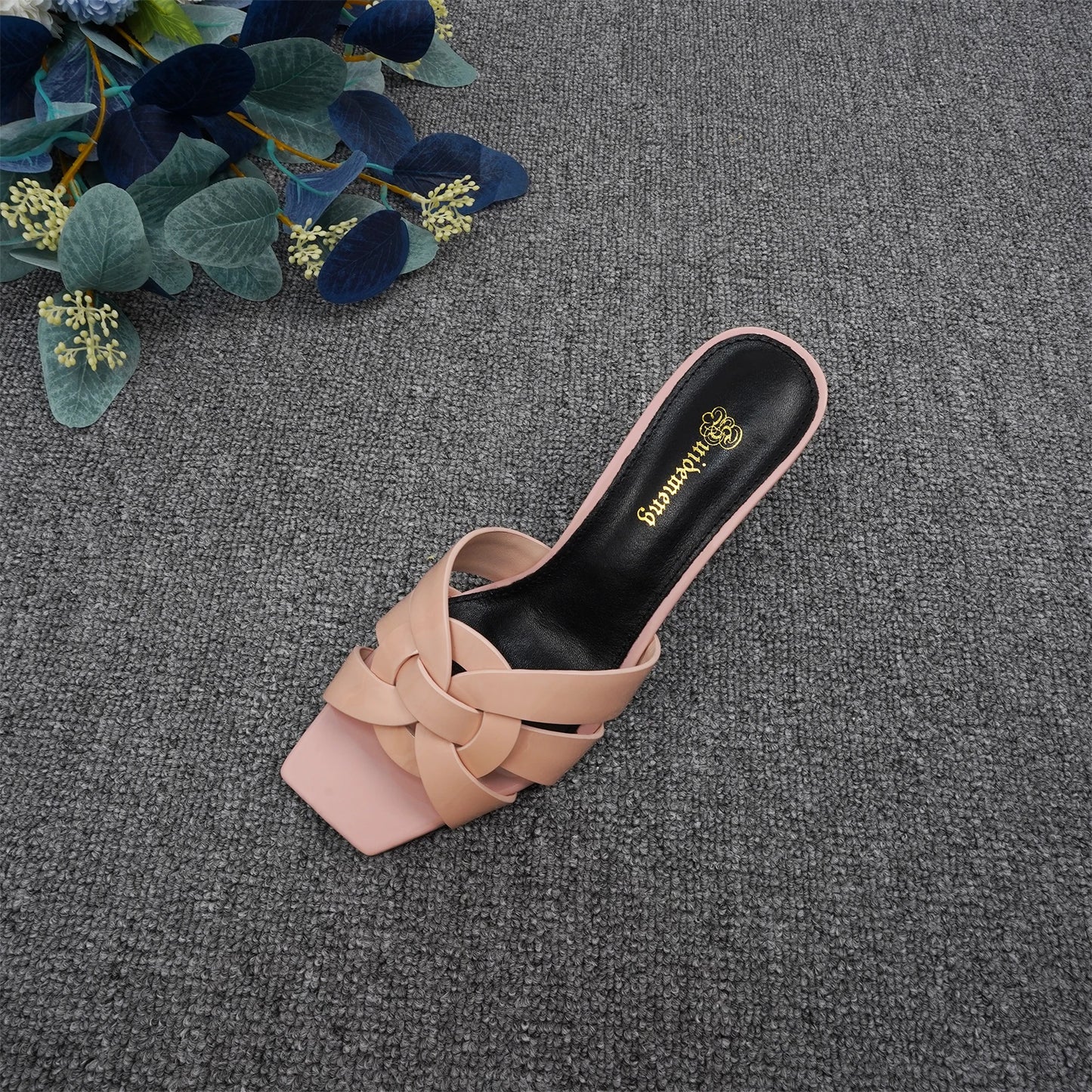 Summer Women's Slippers Plus Size 35-44 Fashion High Heels Leather Open Toe Square Party Shoes Elegant Slim Heels Women's Shoes