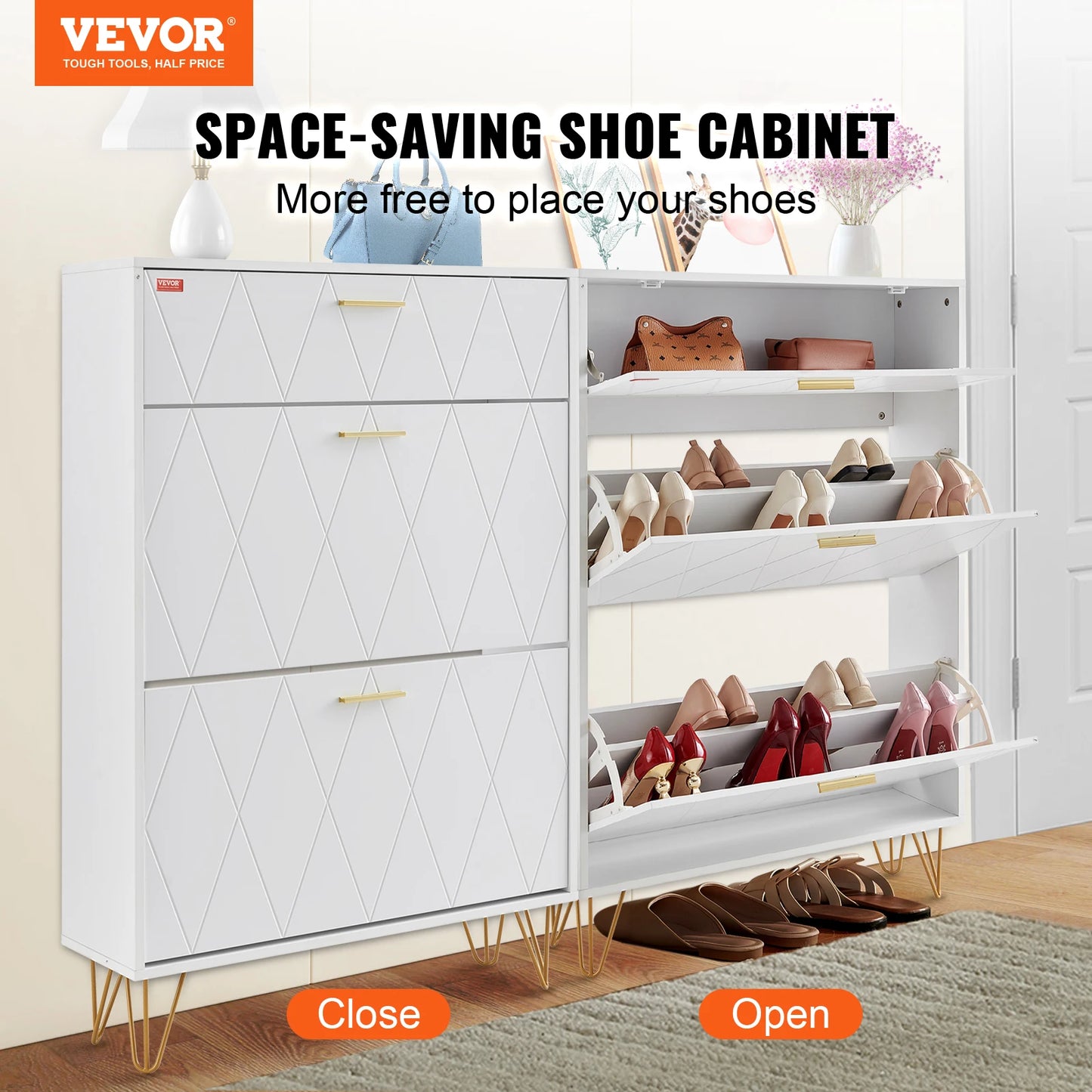 VEVOR Shoe Cabinet with 2/3 Flip Drawers Shoe Storage Cabinet for Entryway Free Standing Shoe Storage Organizer for Heels Boots