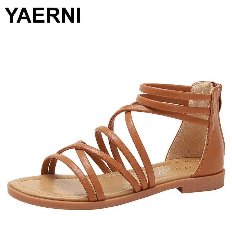 Large Size Summer Women 1cm Platform 2cm High Heels Sandals Lady Lightweight Solid Color Shoes Female Comfortable Roman Flats