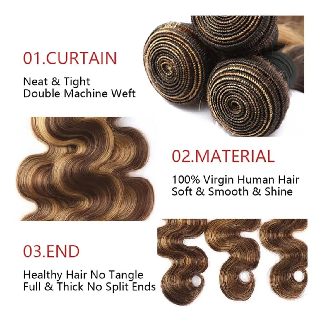 Body Wave Highlight Raw Bundles Human Hair 100% 4/27 Colored Brazilian Hair Extensions Quick Weaves Water Wave Bundles 3 Bundles