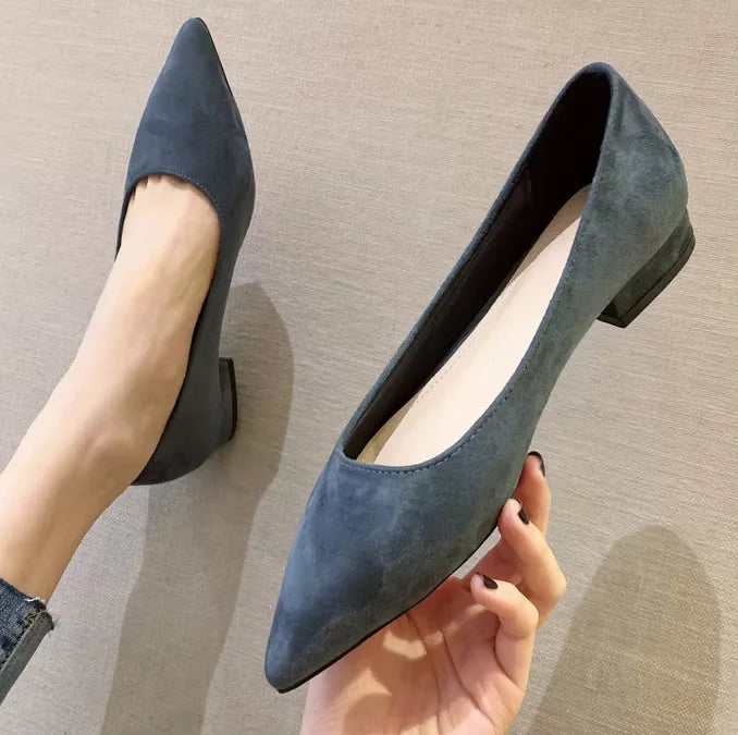 Woman Closed Back Snug Shoes Low Heels 2cm Null Pumps Pointy Toe Slip-On Red Black Beige Narrow Feet Seam Mocasines 34-43 25cm