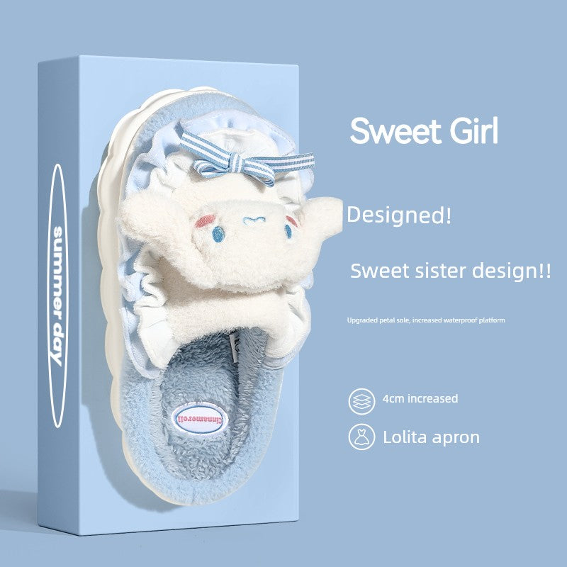 Thick Sole Clow M Bag Heel Cute Fleece-Lined Cotton Slippers
