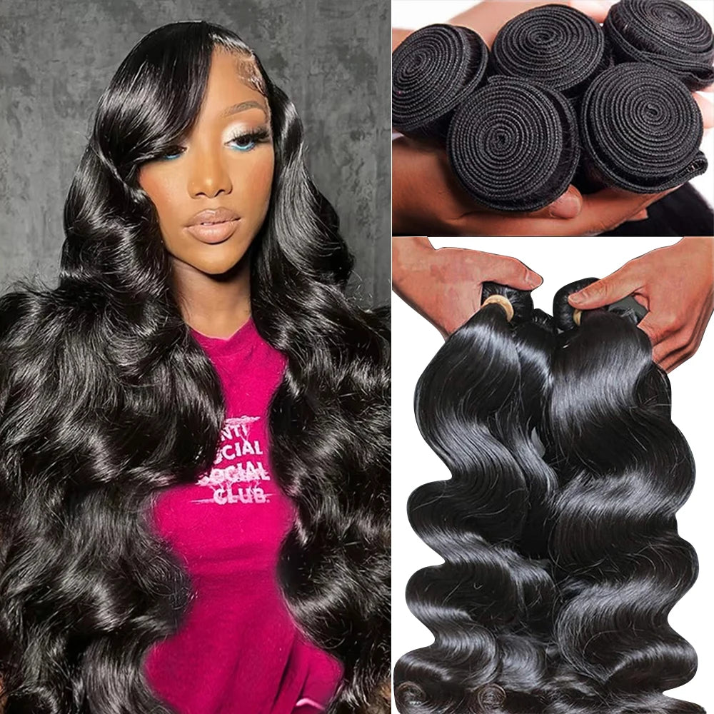 28 30Inch Body Wave Bundles Human Hair Brazilian Weaving Natural Black 4 5 Bundles Deal Virgin Hair 30 Inch Raw Hair Extensions