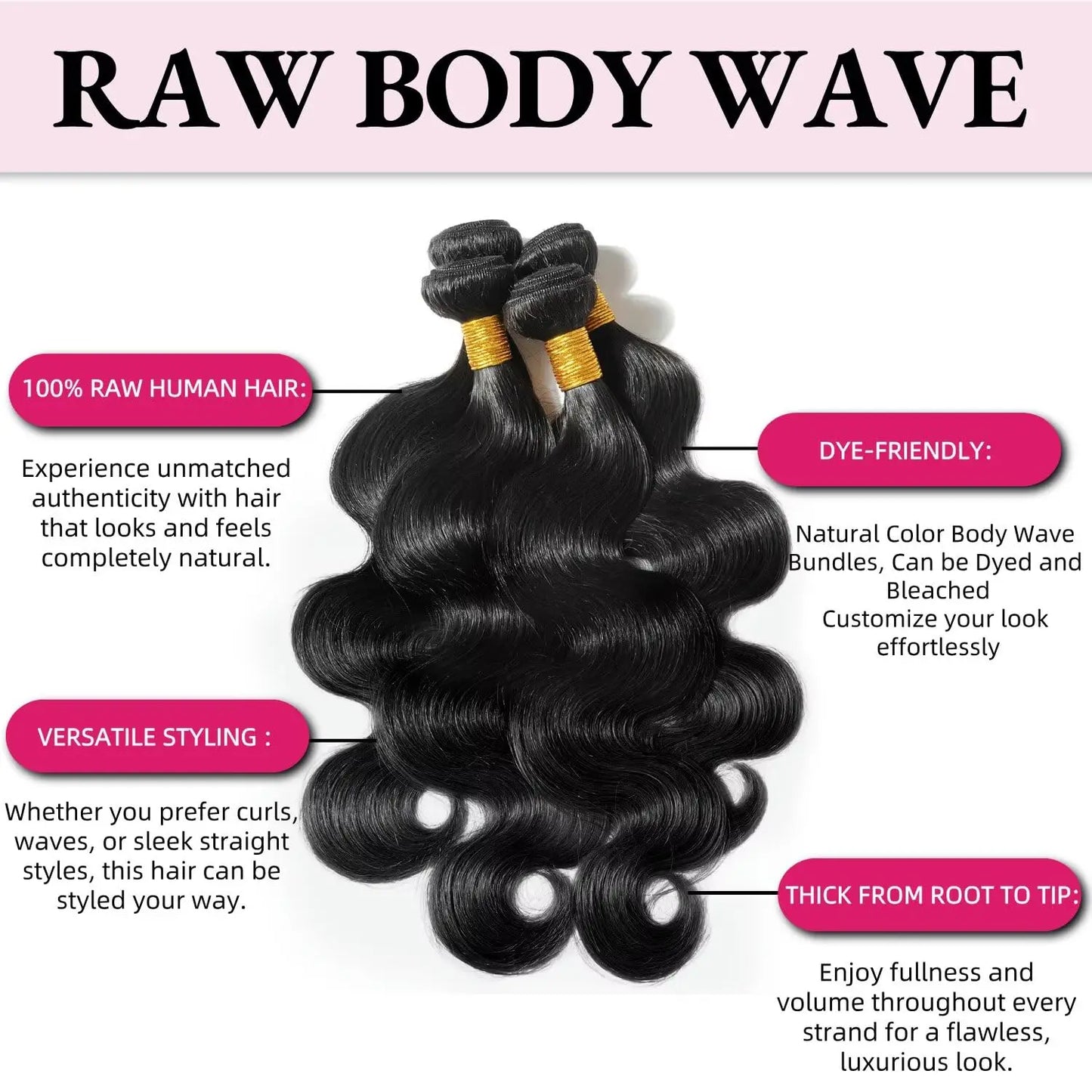 20 22 24 26 28 Inch Body Wave Bundles Raw Hair 100% Human Hair Remy Brazilian Quick Weaves Unprocessed Hair Extensions Tissage