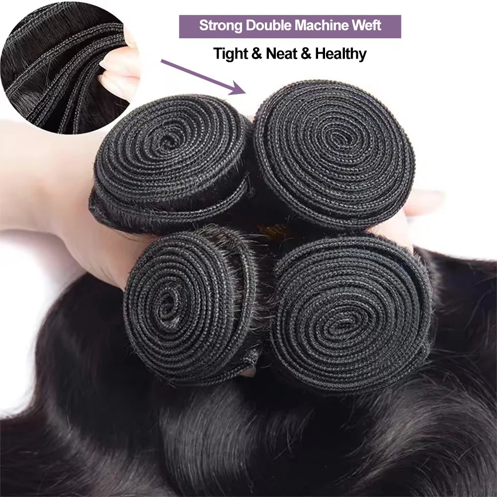Body Wave Bundles Human Hair Brazilian Hair Weave Bundles 1/3/4 PCS 100% Human Hair Extensions Natural Black Colored For Women