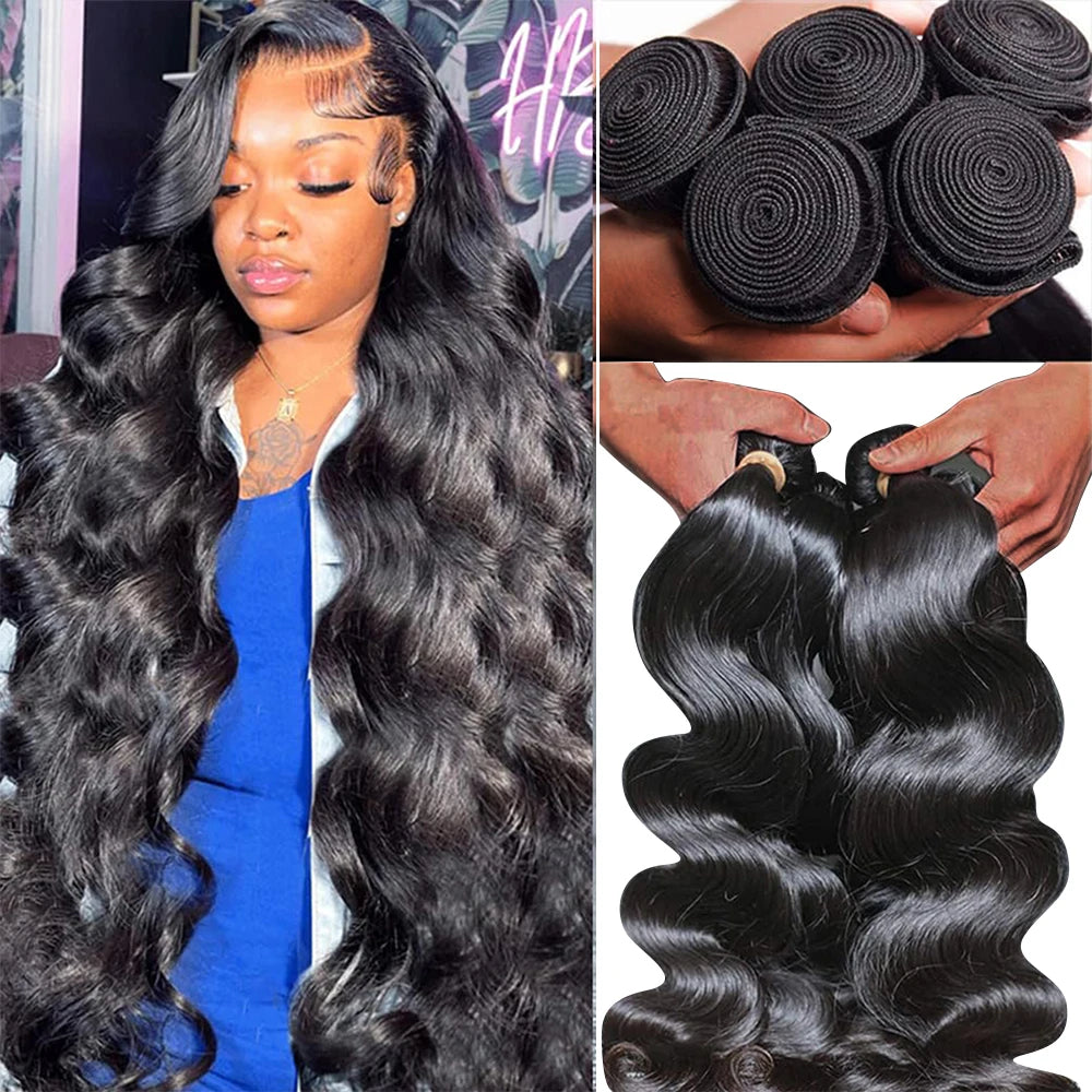 Body Wave Bundles Brazilian Hair Weave Bundles 1/4/5 PCS Human Hair Bundles RAW Natural Black 16-30"Remy Hair Extensions